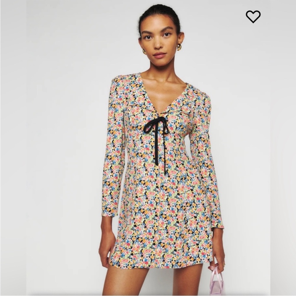 Reformation Mavis Long Sleeve Floral Mini Dress with Zip Up Back in Trix, Sz 10